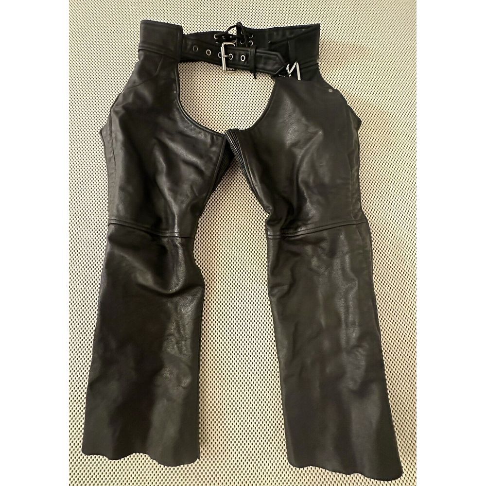 Black Faux Leather Chaps Track Pants - Edgy Open-Side Joggers